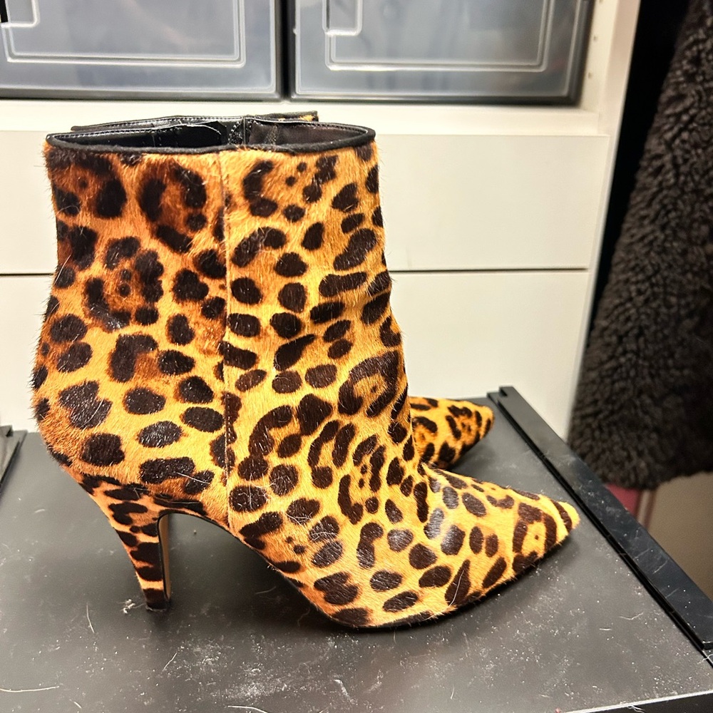 Vince Camuto Leopard Print Pointed Toe Ankle Booties in Yellow and Black